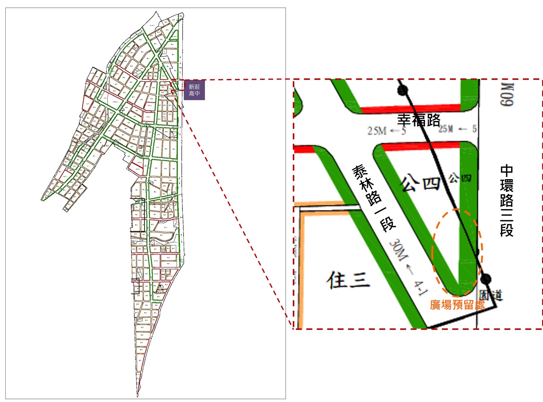 公四公園位於新莊高中對面，為塭仔圳重劃區內首座即將興建的共融式特色公園。